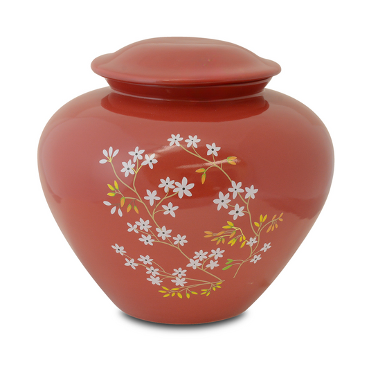 Forget Me Not Red Ceramic Urn
